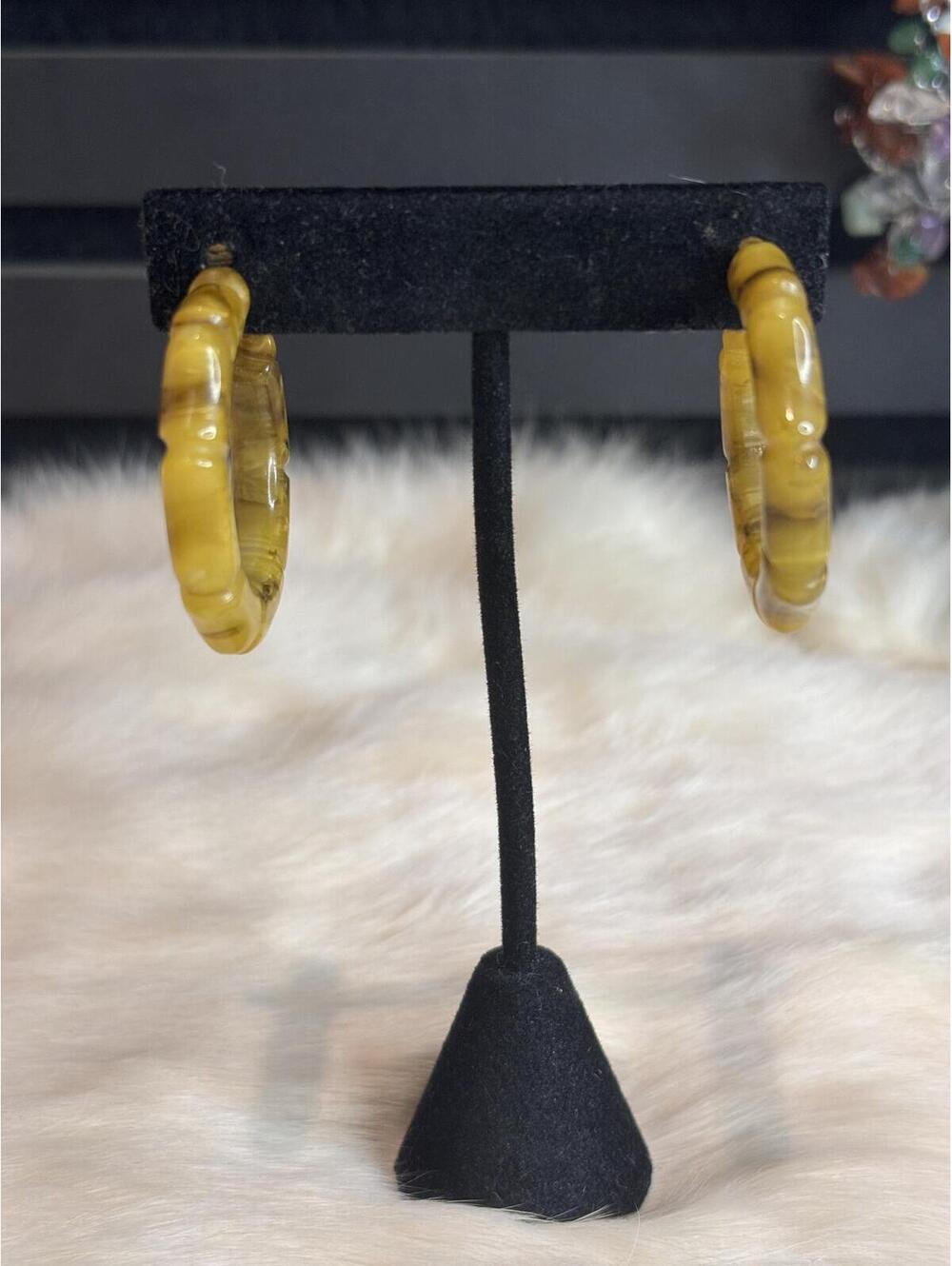 Vintage Yellow Bakelite Hoop Earrings